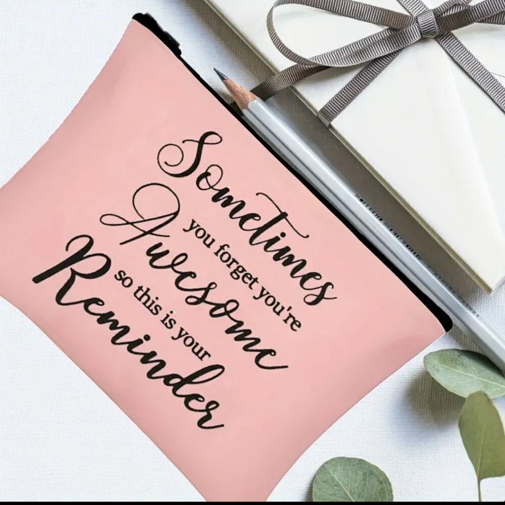 Pink motivational canvas cosmetic bag